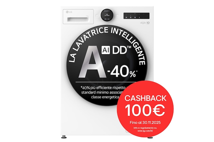 Immagine frontale della lavatrice LG F4X70011TWB serie X7 classe A-40%